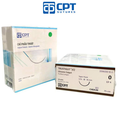 Chỉ phẫu tự tiêu tan chậm CPT Trustigut (C) Chromic Catgut số 0 - C40A26 / C40A36