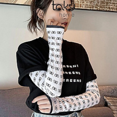 Găng Tay Chống Nắng Dáng Rộng Vải Lụa Mát In Hoa Xinh Xắn, Chống Tia Cực Tím, Thời Trang Mùa Hè Cho Nữ. TakyHome 7777