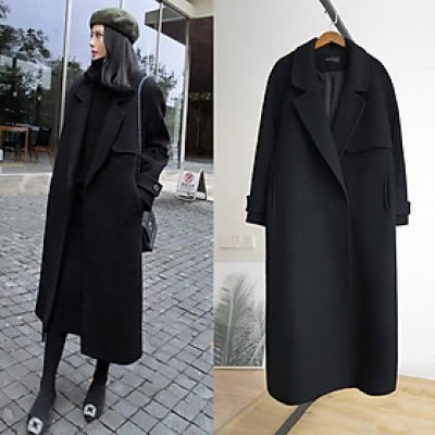 Áo mangto dạ dáng dài màu đen - Hàng cao cấp 