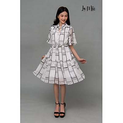 Đầm Voan Xòe Cổ Trụ Nhún Eo Maxivic, La Mộc - LM72175