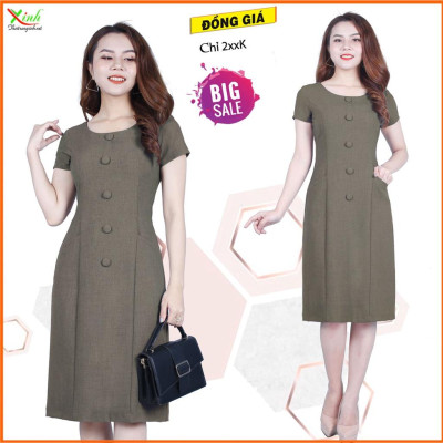 Đầm Suông Phối Nút Che Bụng Gọn Eo ThoiTrangXinh DL508