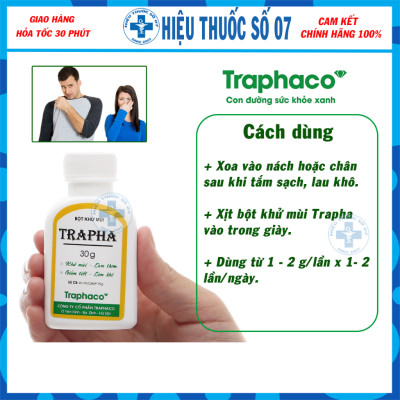 Bột khử mùi Trapha Traphaco hỗ trợ khử mùi, làm thơm, ngăn ngừa mùi hôi nách, hôi chân khi đi giày (30g)