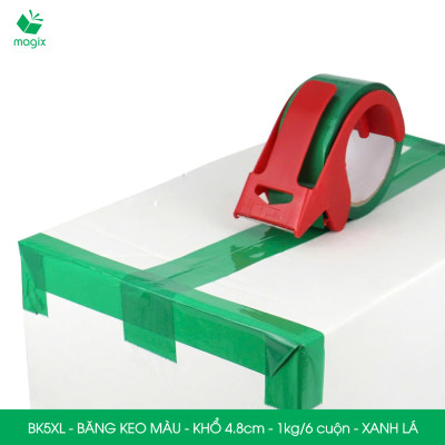 BK5XL - 3 cuộn băng keo màu khổ 4.8cm loại 1kg/6 cuộn - Xanh lá - Băng keo, băng dính đóng hàng