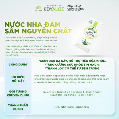 NƯỚC NHA SÂM  HỮU CƠ NGUYÊN CHẤT 100% HỘP 30 GÓI HỖ TRỢ TIÊU HÓA