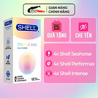 Bao cao su Shell Triple Mix - Siêu mỏng, mát lạnh, gân gai - Hộp 12 cái