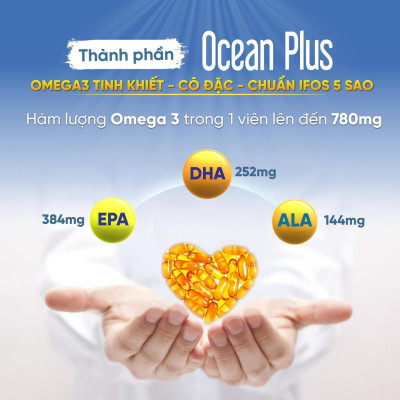 Viên Uống Dầu Cá Omega 3 Ocean Plus, Giúp Bổ Mắt, Não, Tim, Đẹp Da Hộp 30 Viên
