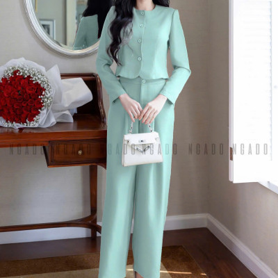 Set áo quần xanh mint cổ tròn NGADO , set áo quần dài , set công sở , dạo phố