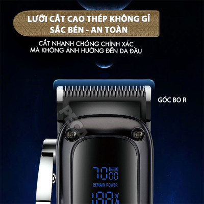 Tông đơ cắt tóc chuyên nghiệp Kemei KM-1550 cống suất mạnh 5W màn hình LCD sạc nhanh USB type C tiện lợi - Chính hãng