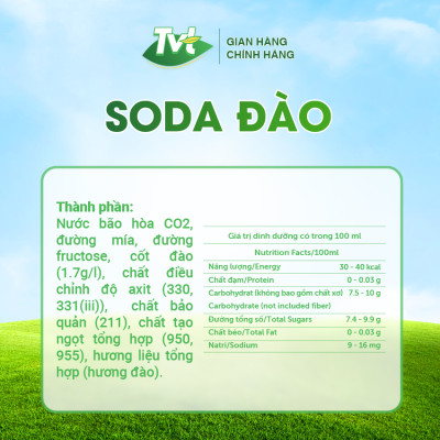 [Lốc 06 lon 320ml] Soda Đào TVT - Nước cốt đào tự nhiên cùng soda nhẹ nhàng