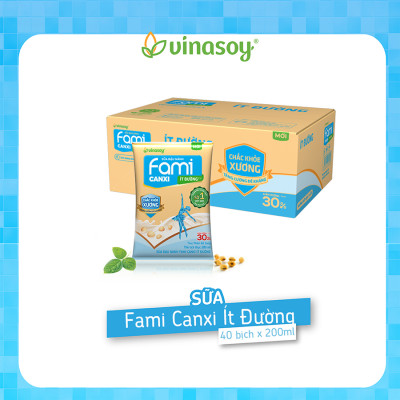 Thùng Sữa đậu nành Vinasoy Fami Canxi ít đường (200ml x 40 bịch)