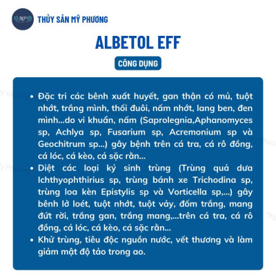 Bronopol chuyên nấm ghẻ lở đốm trắng đốm đỏ thối vây tuột nhớt gan thận mủ Albetol Eff cho cá lươn ếch ốc ba ba tôm thẻ