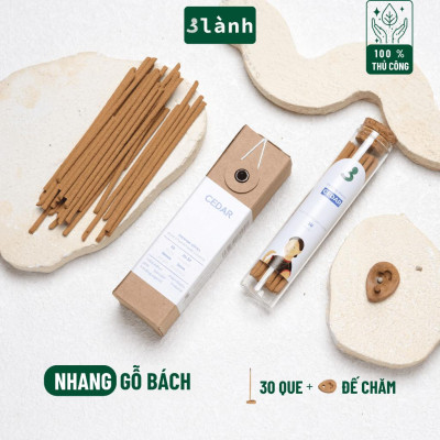 Nhang Thủ Công Gỗ Bách Cedar 3 Lành Hộp 30 Que 100 % Tự Nhiên Tặng Kèm Đế Chăm Không Hóa Chất Xông Thơm