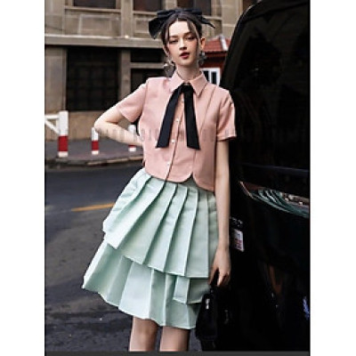 Áo hồng ngắn tay NGADO, áo đi học, áo đi làm, áo sơ mi form rộng