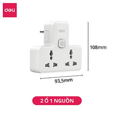 Ổ Cắm Chia Điện Deli, Ổ Cắm Điện Chữ T Công Suất 2500W Tích Hợp Cổng USB &TypeC Sạc Nhanh 20W
