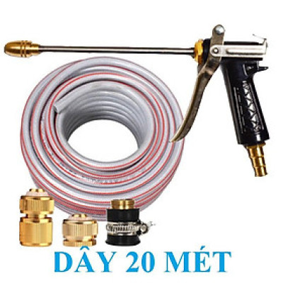 Bộ dây vòi xịt nước rửa xe, tưới cây . tăng áp 3 lần, loại 20m 206318 đầu đồng,cút đồng+ tặng mở chai