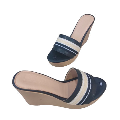 Dép Nữ Quai Ngang Đế Xuồng Da Bò Thật TiTi ĐÔ Cao Cấp 9cm DNU2077d