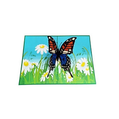 Thiệp 3D Bướm Xanh Giữa Cánh Đồng Hoa Cúc – Thiệp Pop Up Độc Đáo, Tặng Sinh Nhật, 8/3, 20/10, Valentine, A42