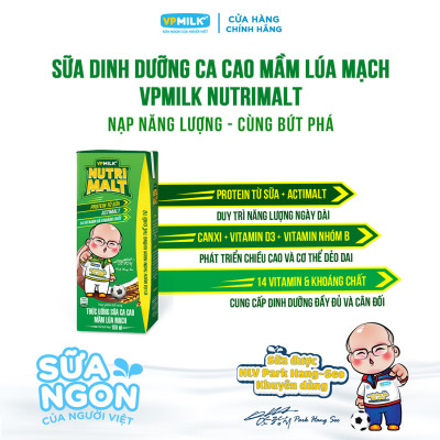 Sữa Ca Cao Mầm Lúa Mạch Đen – VPMilk Nutrimalt 180ml (Thùng 48 Hộp)