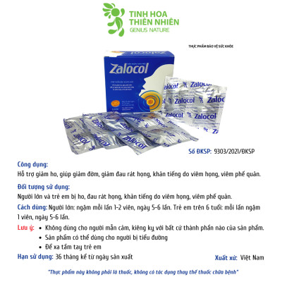 Combo 45 hộp viên ngậm ho thảo mộc Zalocol Hỗ trợ giảm đờm, giảm đau rát họng, khản tiếng do viêm họng, viêm phế quản (Hộp 20 viên) - Genat