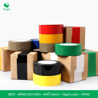 BK5V - 1 cuộn băng keo màu khổ 4.8cm loại 1kg/6 cuộn - Vàng - Băng keo, băng dính đóng hàng