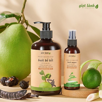 Bộ dầu gội bưởi bồ kết - Xịt tóc tinh dầu bưởi, hỗ trợ kích mọc tóc, giảm gãy rụng Giọt Lành
