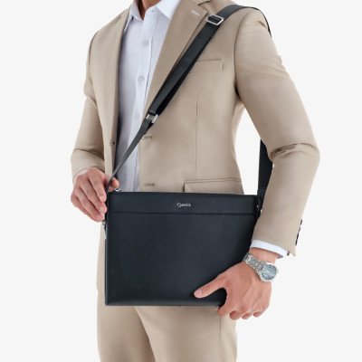 Ví Cầm Tay Nam Clutch Da GENCE CL07 Da Bò Cao Cấp Màu Đen Có Dây Đeo Vai