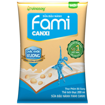 Thùng Sữa Đậu Nành Vinasoy Fami Canxi Nguyên vị (200ml x 40 Bịch)