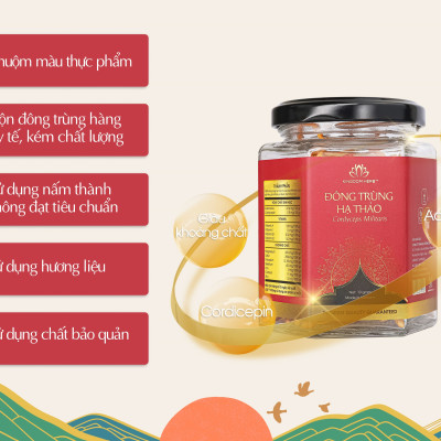 Đông trùng hạ thảo Kingdom Herb chính hãng loại thượng hạng sấy thăng hoa hộp 10 gram (tặng bình nước thủy tinh cao cấp)