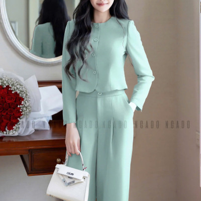 Set áo quần xanh mint cổ tròn NGADO , set áo quần dài , set công sở , dạo phố