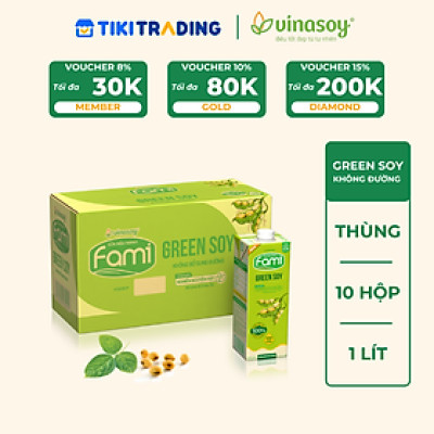 Thùng Vinasoy Fami Green soy không bổ sung đường hộp (10 hộp x 1 Lít)