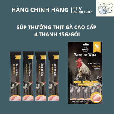 Súp thưởng cho mèo, chó của BITE OF WILD - Vị gà, vị cá hồi - Gói 60g (15g*4 tips)