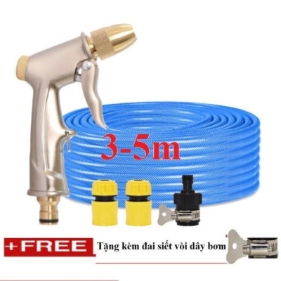  Bộ dây vòi xịt nước rửa xe, tưới cây . tăng áp 3 lần, loại 3m, 5m 206701-1 đầu đồng,cút,nối nhựa đen+ tặng đai