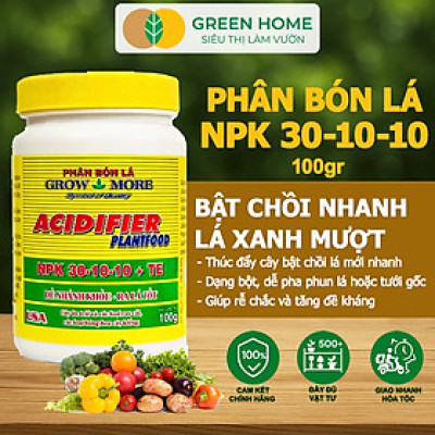 Phân Bón Lá Grow More NPK 30-10-10, GreenHome, Chai 100GR, Đẻ Nhánh Khỏe, Ra Lá Tốt
