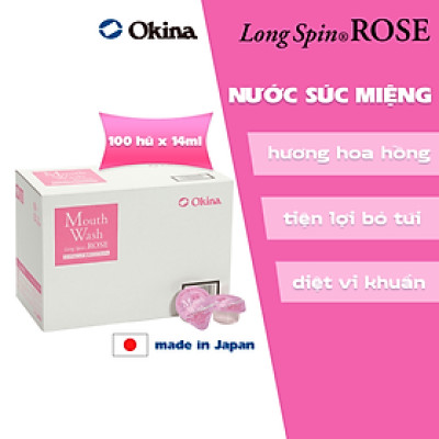 Nước súc miệng bỏ túi OKINA dòng LONG SPIN ROSE Nhật Bản hương Hoa Hồng – Hộp 100 hũ x 14ml