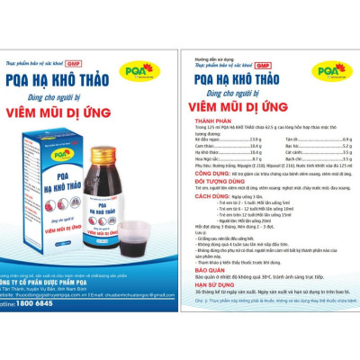 Hạ Khô Thảo PQA Hỗ Trợ Thông Mũi, Thông Thoáng Đường Thở Và Viêm Mũi Dị Ứng Hộp 125ml