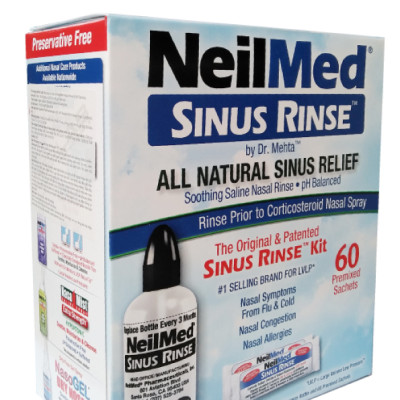 Combo Adult: Bộ Rửa, Chăm Sóc Vệ Sinh Mũi Xoang Người Lớn NeilMed Sinus Rinse - SX Mỹ(Bình + 60 gói muối và 1 Hộp 120 gói muối rửa bổ sung)