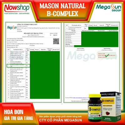 B-Complex Mason Natural Hộp 100 viên bổ sung năng lượng giảm mệt mỏi căng thẳng tăng sức đề kháng
