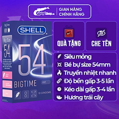 Bao cao su Shell Bigtime - Size 54mm, siêu mỏng, kéo dài thời gian - Hộp 10 cái