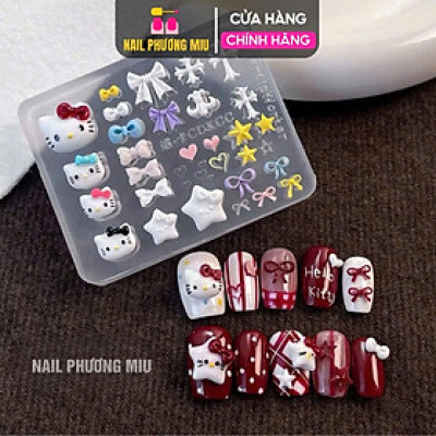 Khuôn in 3D Tạo Hình Mèo Cute Nơ Tim Ngôi Sao Làm Nail Xinh Xắn, Khuân Vuông Silicon Trong Suốt Nhiều Mẫu Hoạt Hình Dễ Thương Không Mùi