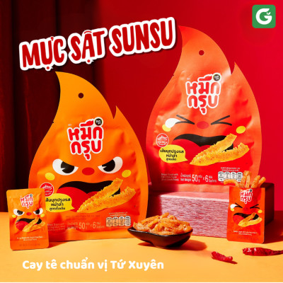 Mực Sật Thái Lan - Snack Konjac SunSu - Cay tê, Giòn Sần Sật, Chuẩn vị Tứ Xuyên - Bịch 6 gói 50g