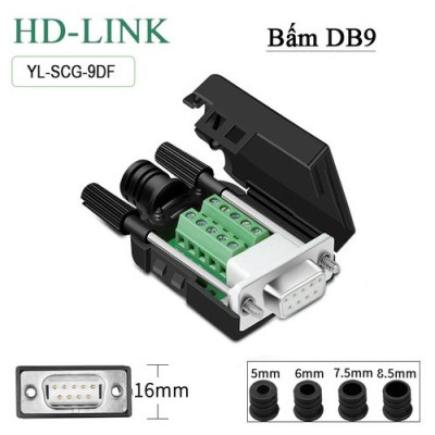 Đầu bấm DB9 RS232 Male - Female chân 2,3,5 HD-Link YL-SJCG-09DMF dùng làm cáp RS232C. Hàng chính hãng !!! 