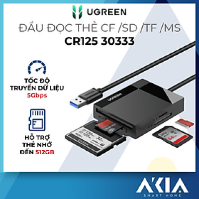 Đầu đọc thẻ 4in1 UGREEN CR125 30333 - Hỗ trợ thẻ CF / SD / TF / MS , Đầu đọc USB 3.0, Truyền tải dữ liệu nhanh chóng - Hàng chính hãng