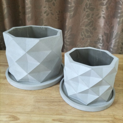 Chậu trồng sen đá , xương rồng, bonsai cây cảnh bằng xi măng Model Origami hình trụ tròn 11x8.5cm- Cement pots handmade Vintage / gift