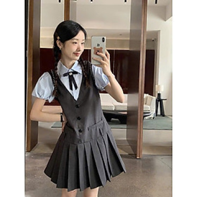 Đầm xước Thái pha sơ mi chân váy xếp ly