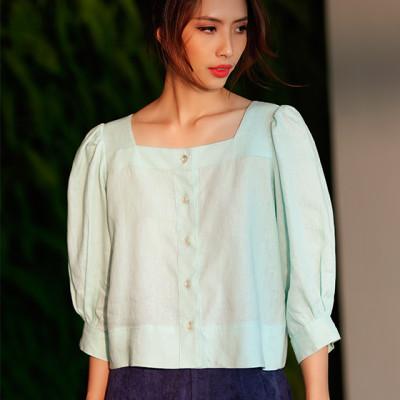 Áo Croptop Linen Aqua TOP132 Thời trang thiết kế Hity