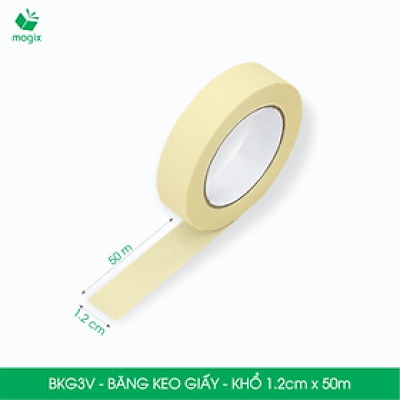 BKG3V - Block 24 cuộn băng keo giấy khổ 1.2cm x 50m - Băng dính giấy viết được, chặn màu sơn