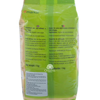 Đường mía thô hữu cơ hạt nhỏ Markal 1kg