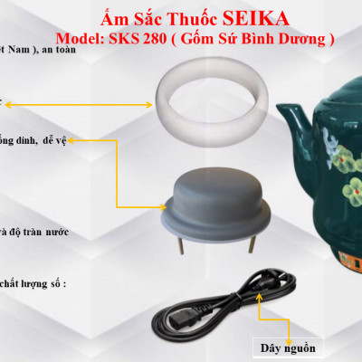 Ấm Sắc Thuốc Seika 2.8L - SKS280 (Gốm Sứ Bình Dương) - Hàng chính hãng