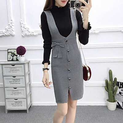 Đầm len nữ ôm body phối cúc mẫu mới AL103