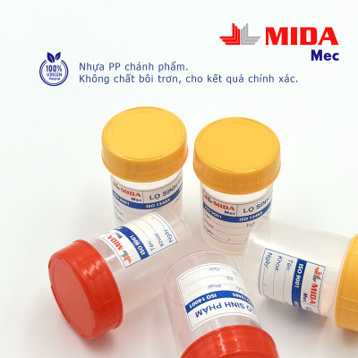 Lọ đựng mẫu phân MidaMec không gá 40ml PS đóng gói 100 lọ/bao - Nắp Đỏ